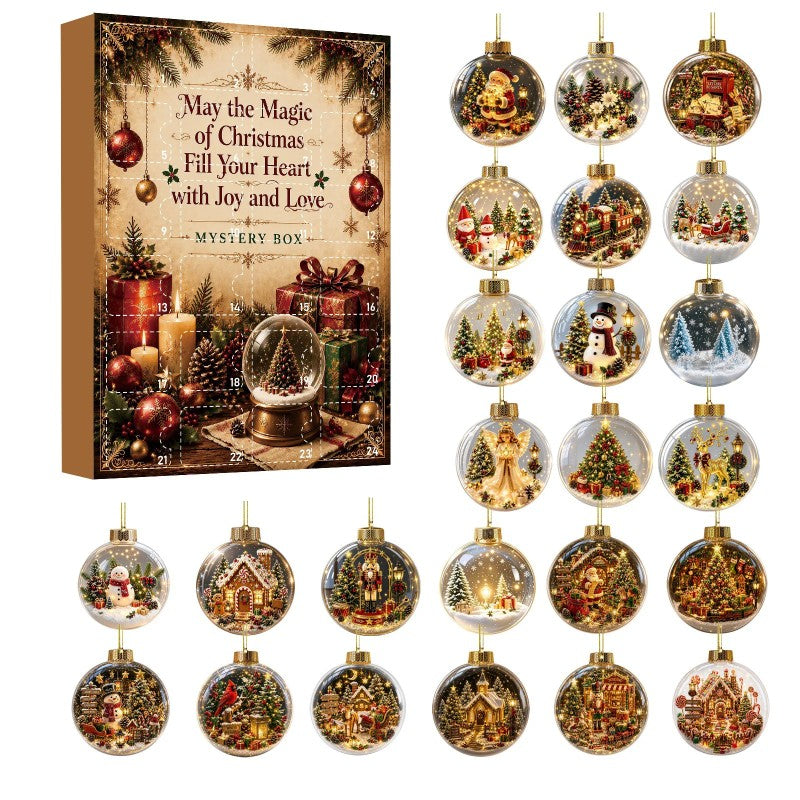 Christmas Advent Calendar Mystery Box - Set of 24 Retro Ornaments