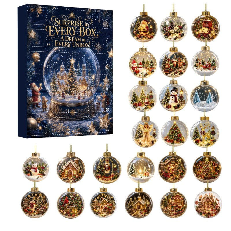 Christmas Advent Calendar Mystery Box - Set of 24 Retro Ornaments