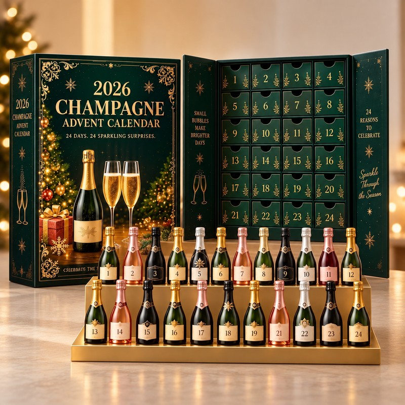 Christmas Advent Calendar Set - 24 Champagne Bottle Ornaments