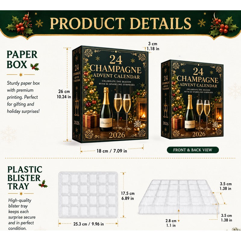 Christmas Advent Calendar Set - 24 Champagne Bottle Ornaments