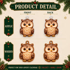 Christmas Advent Calendar - Set of 24 Owl-Themed Hanging Ornaments