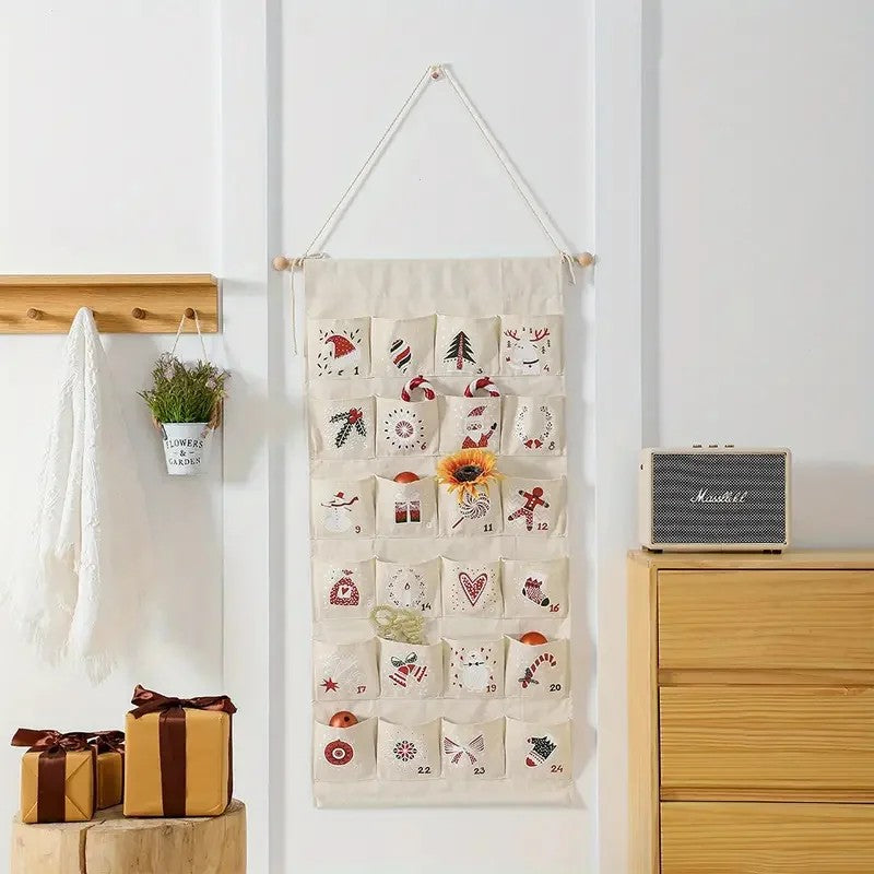 Christmas Advent Calendar Wall Hanging with 24 Pockets - Numbered