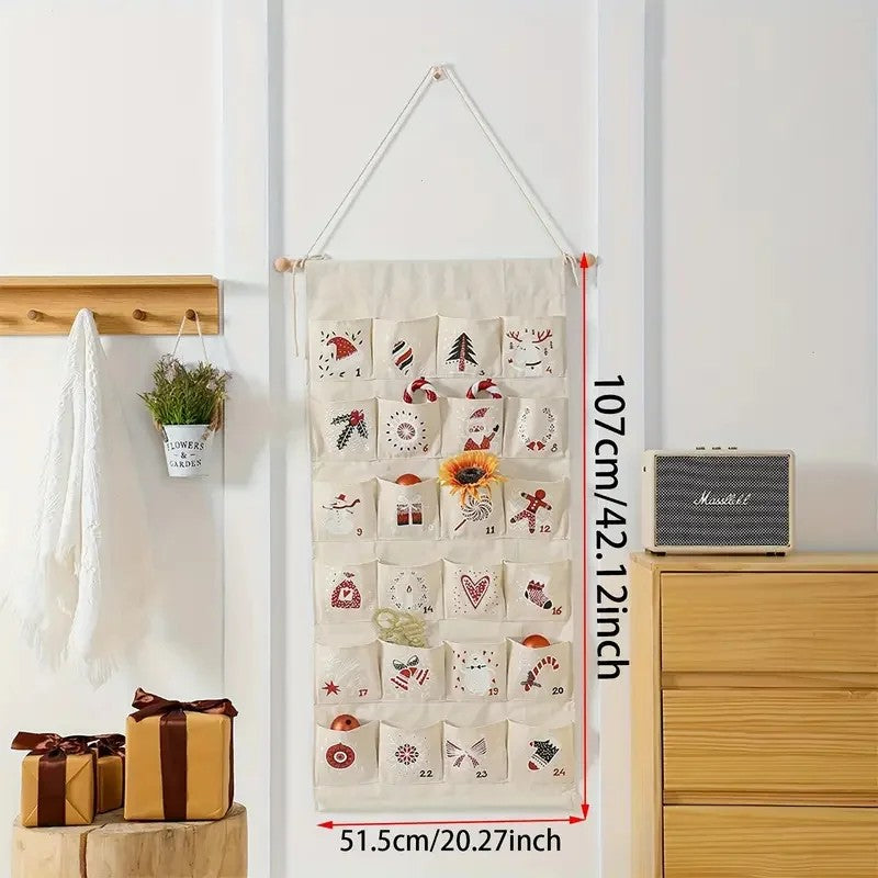 Christmas Advent Calendar Wall Hanging with 24 Pockets - Numbered