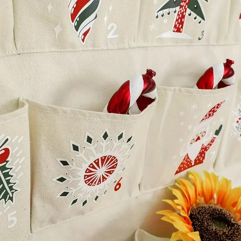 Christmas Advent Calendar Wall Hanging with 24 Pockets - Numbered