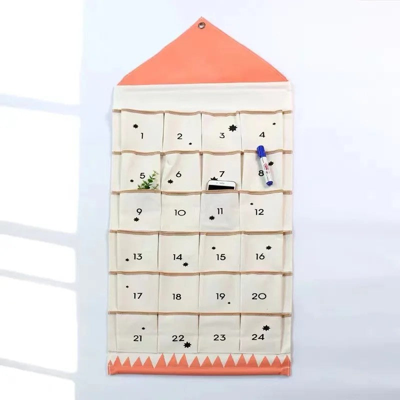 Christmas Advent Calendar - Wall-Mounted House Shape with 24 Pockets