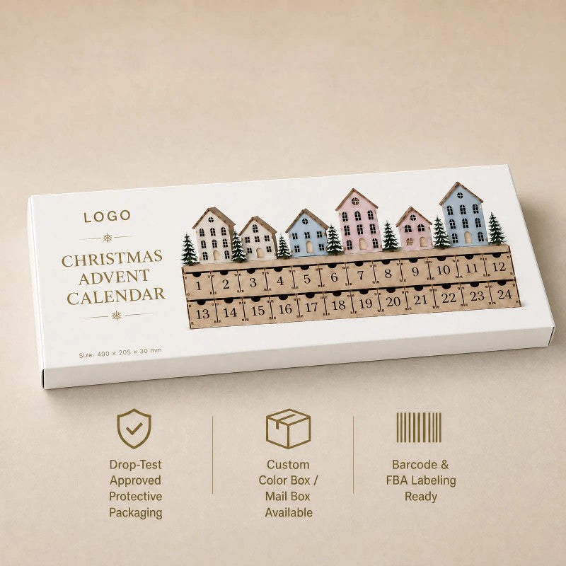 Christmas Advent Calendar with 24 Drawers - Village Scene and LED Lighting