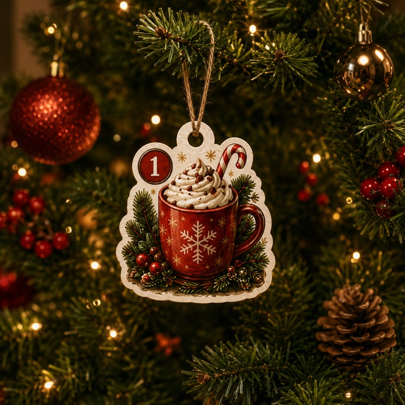 Christmas Advent Calendar with 24 Drink-Themed Ornaments - Wooden or Acrylic Charms