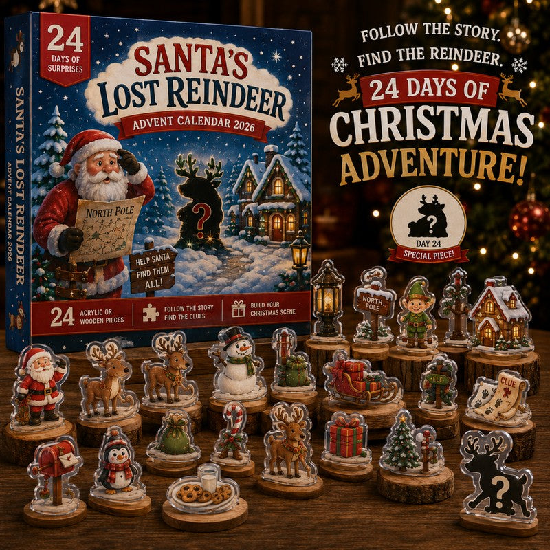 Christmas Advent Calendar with 24 Ornament Charms - Santa's Lost Reindeer Theme