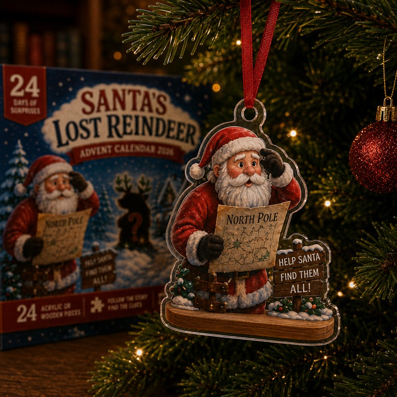 Christmas Advent Calendar with 24 Ornament Charms - Santa's Lost Reindeer Theme