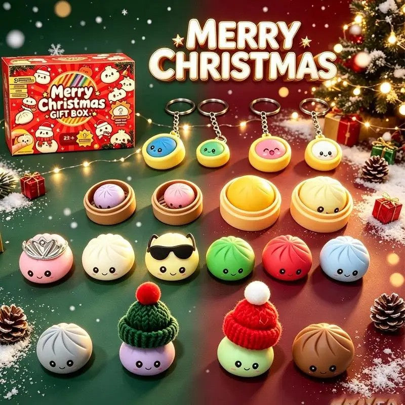 Christmas Advent Calendar with Squishy Dumpling Toys - Multiple Colors