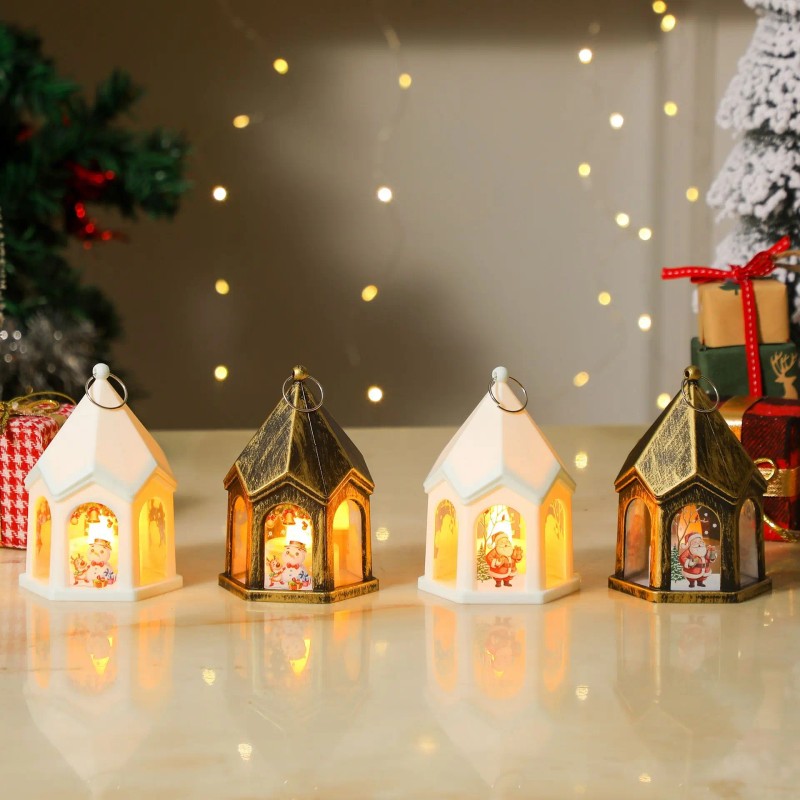 Christmas Lantern Night Light - Miniature House Ornament with LED