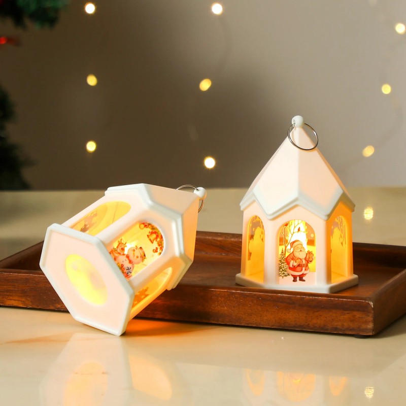 Christmas Lantern Night Light - Miniature House Ornament with LED