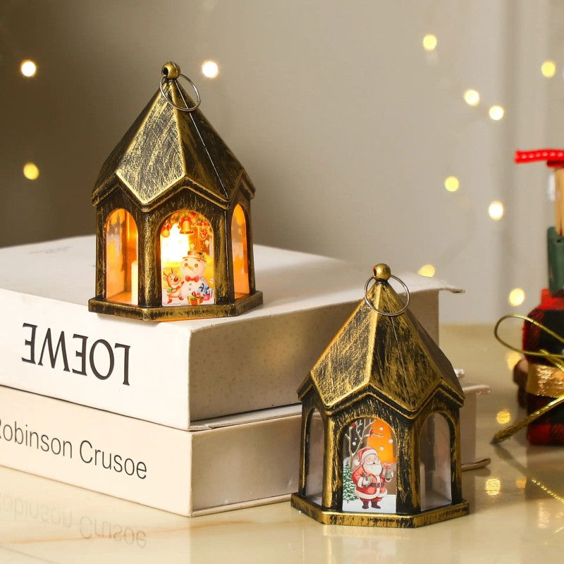 Christmas Lantern Night Light - Miniature House Ornament with LED