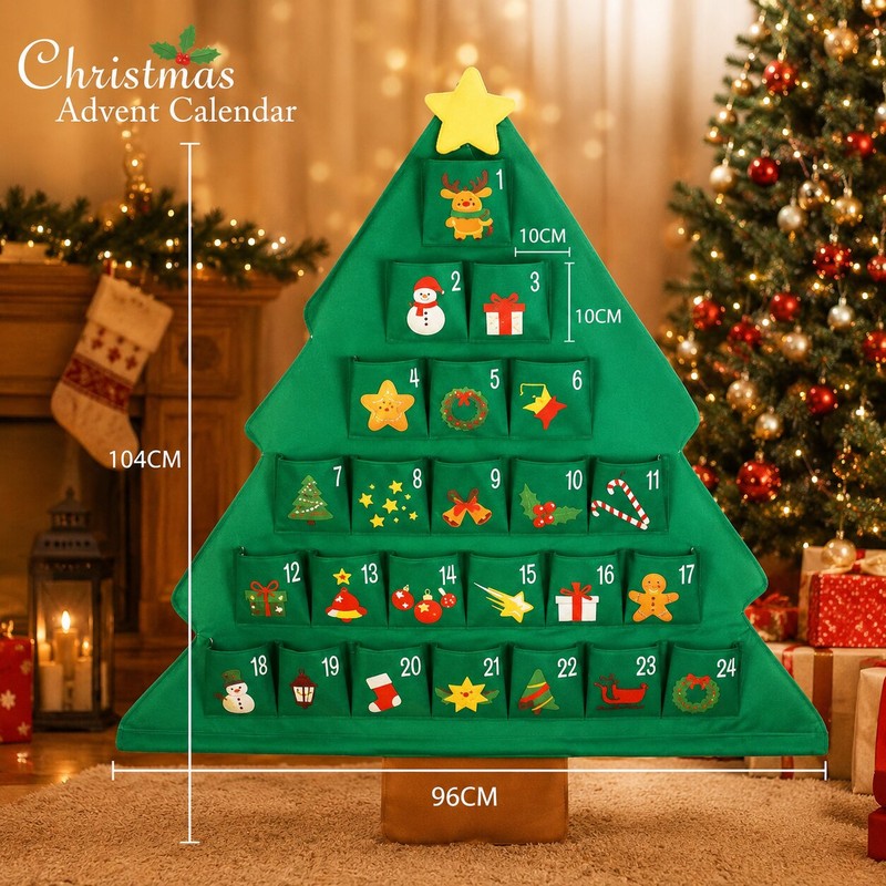 Christmas Lights Advent Calendar - Christmas Tree Shape with 24 Pockets