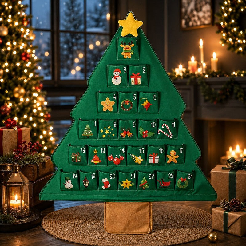 Christmas Lights Advent Calendar - Christmas Tree Shape with 24 Pockets