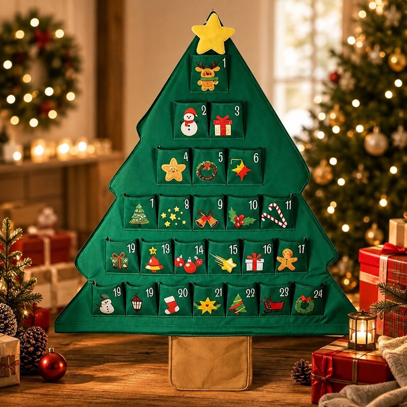 Christmas Lights Advent Calendar - Christmas Tree Shape with 24 Pockets