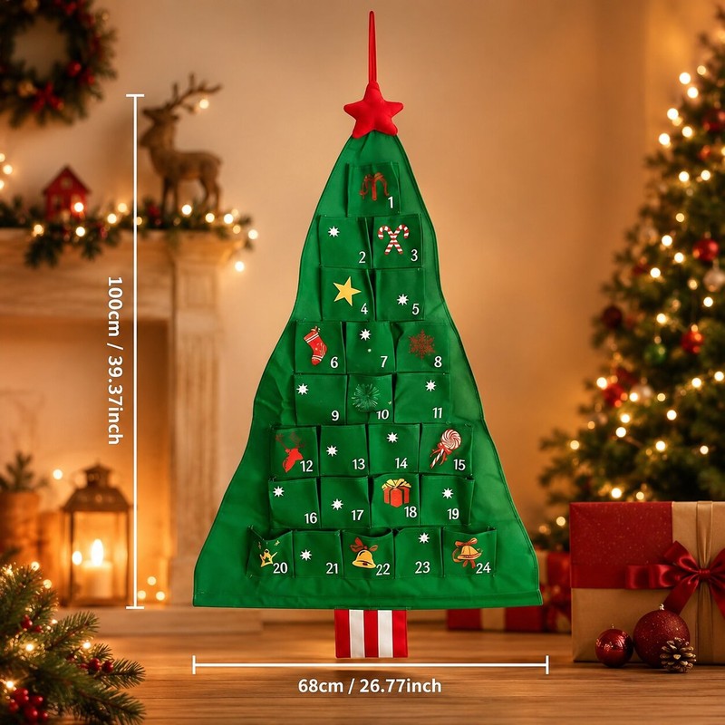 Christmas Lights Advent Calendar - Christmas Tree Shape with 24 Pockets