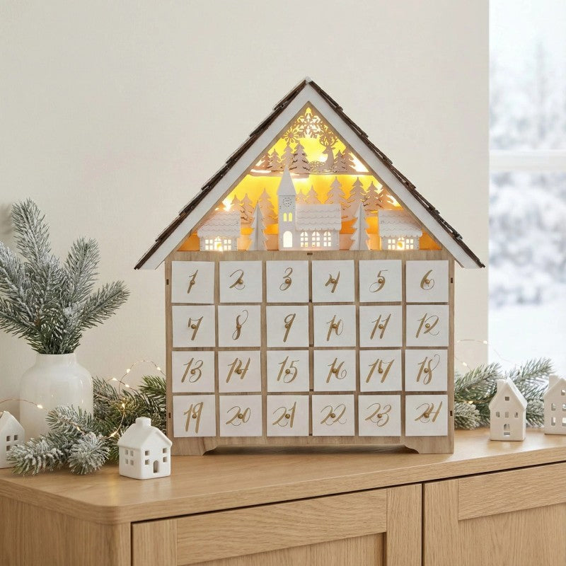 Christmas Lights House-Shaped Advent Calendar with 24 Drawers