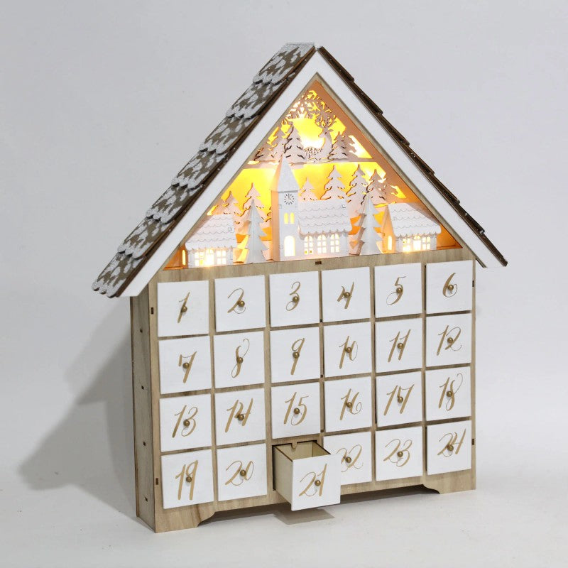 Christmas Lights House-Shaped Advent Calendar with 24 Drawers