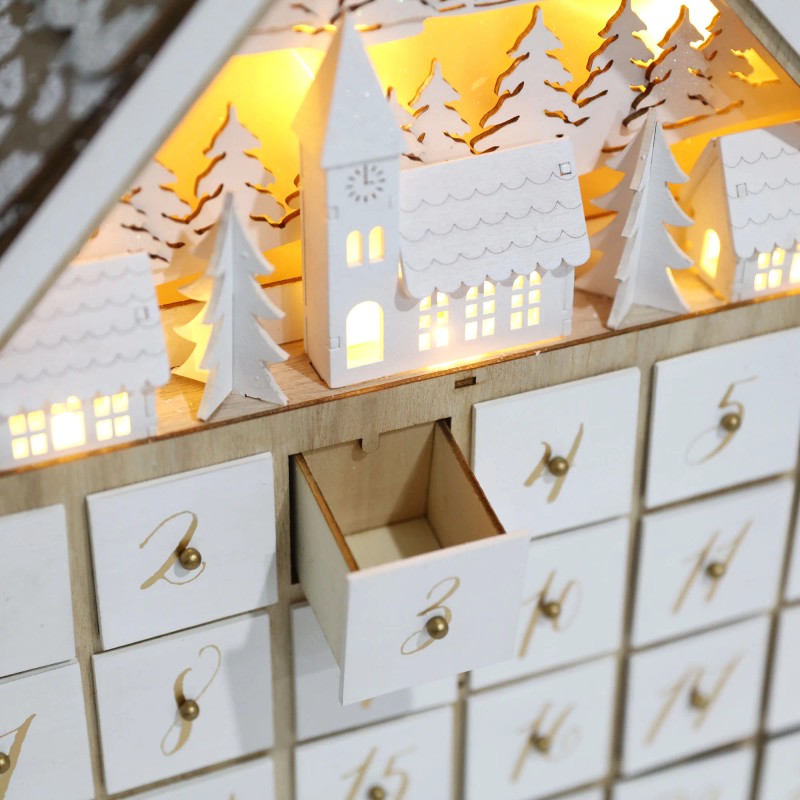 Christmas Lights House-Shaped Advent Calendar with 24 Drawers