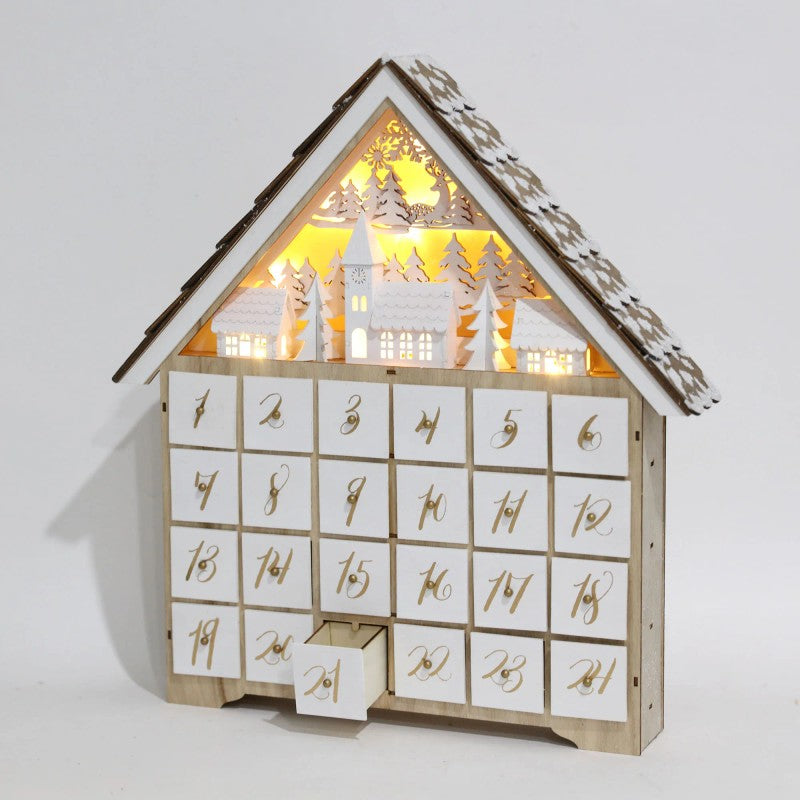 Christmas Lights House-Shaped Advent Calendar with 24 Drawers