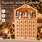 Christmas Lights Nativity Advent Calendar - Manger-Shaped Cabinet