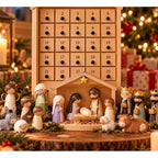 Christmas Lights Nativity Advent Calendar - Manger-Shaped Cabinet