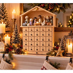 Christmas Lights Nativity Advent Calendar - Manger-Shaped Cabinet