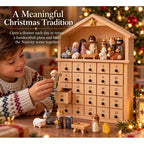 Christmas Lights Nativity Advent Calendar - Manger-Shaped Cabinet