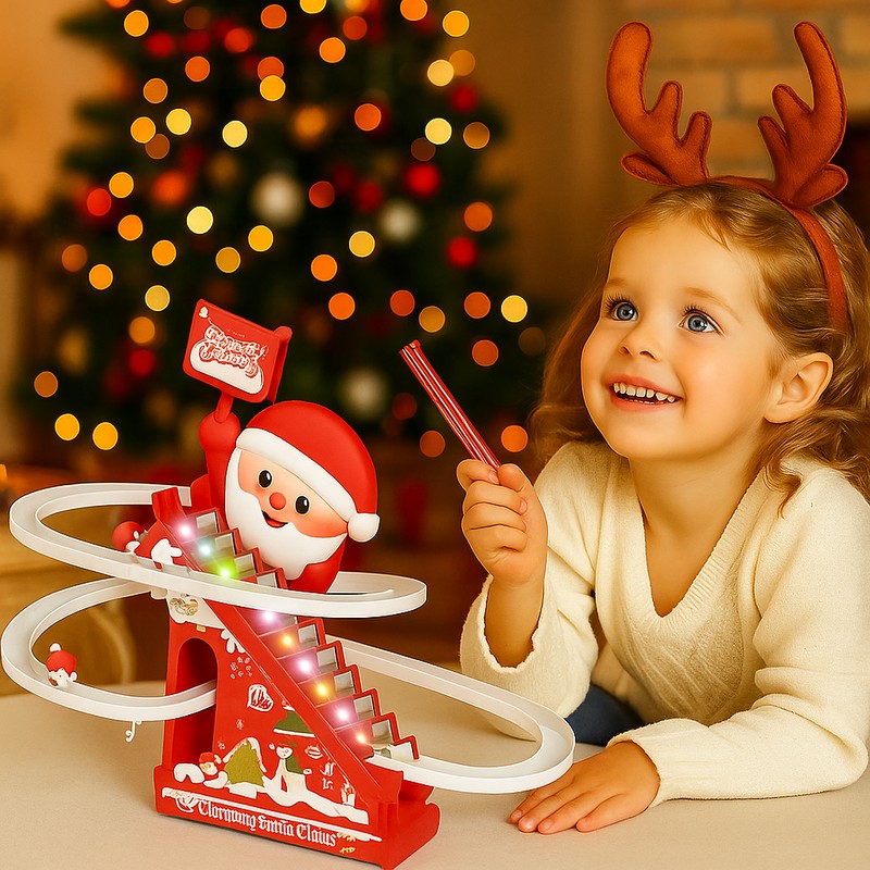 Christmas Lights Roller Slide Track Playset - Santa Claus Figure