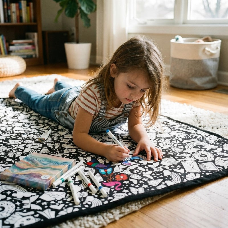 Colour-your-own Blanket Kit - Black and White Pattern with Fabric Markers