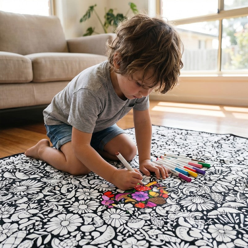 Colour-your-own Blanket Kit - Black and White Pattern with Fabric Markers