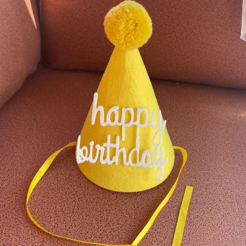 Cone Party Hat - Pompom and Personalized Text Applique