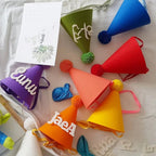 Cone Party Hat - Pompom and Personalized Text Applique