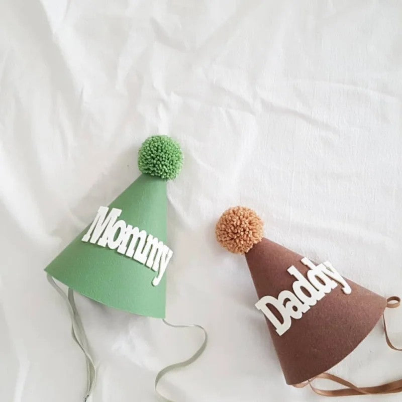 Cone Party Hat - Pompom and Personalized Text Applique