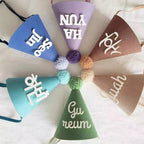 Cone Party Hat - Pompom and Personalized Text Applique