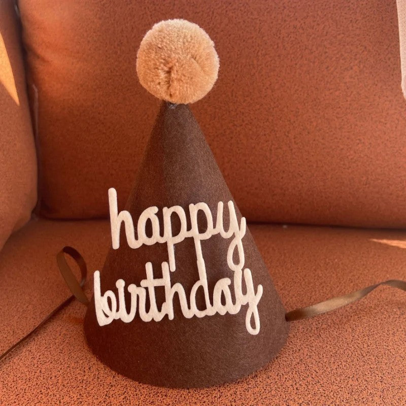 Cone Party Hat - Pompom and Personalized Text Applique