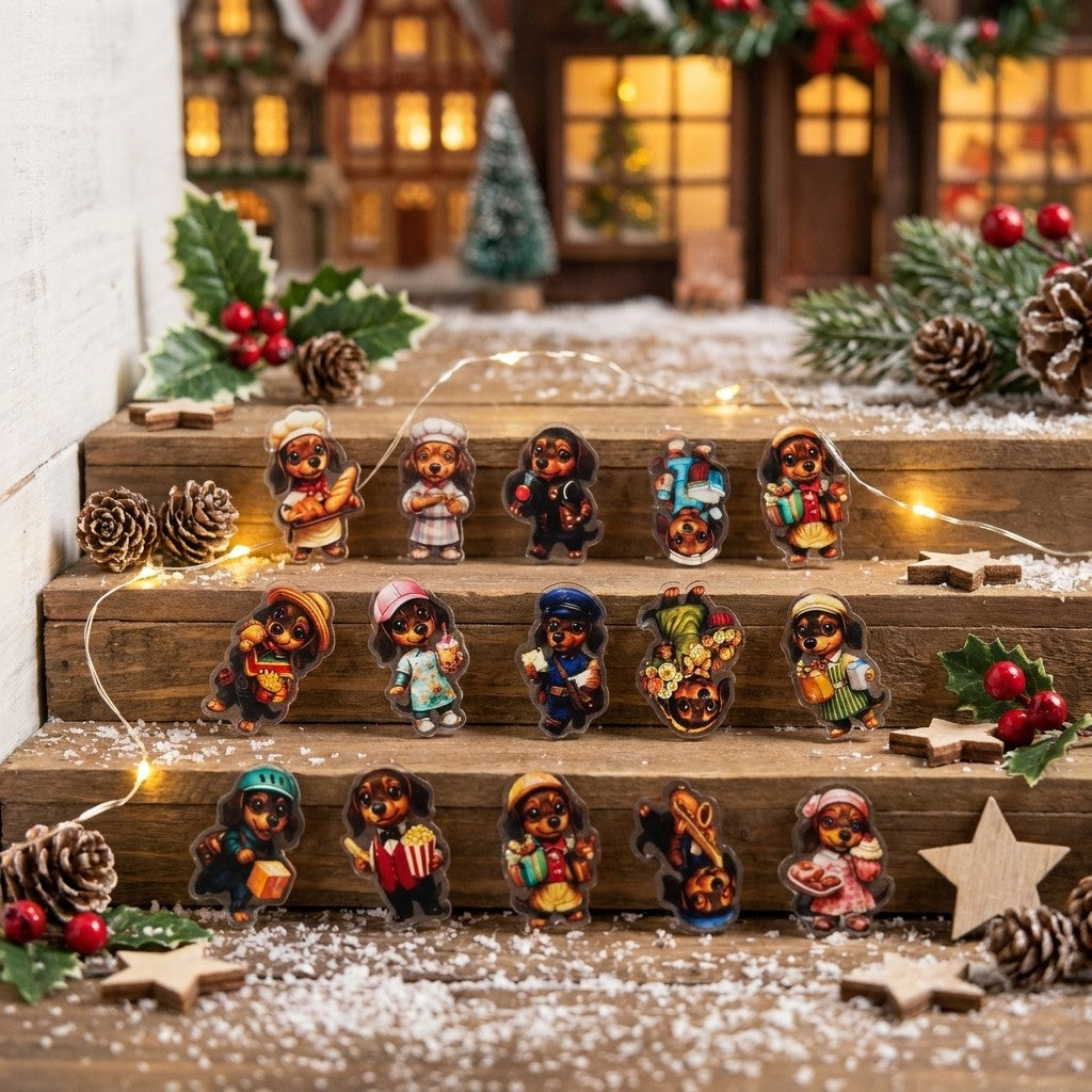 Little Doxie Town Dachshund Advent Calendar 2026 - 24 Flat Acrylic Charms
