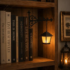 Decorative Bookshelf Light - Ornate Wrought-Iron Bracket with Illuminated Pendant