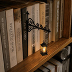 Decorative Bookshelf Light - Ornate Wrought-Iron Bracket with Illuminated Pendant