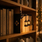 Decorative Bookshelf Light - Ornate Wrought-Iron Bracket with Illuminated Pendant