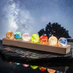 Decorative LED Light - Galaxy-Themed Crystal Orbs on Wooden Base