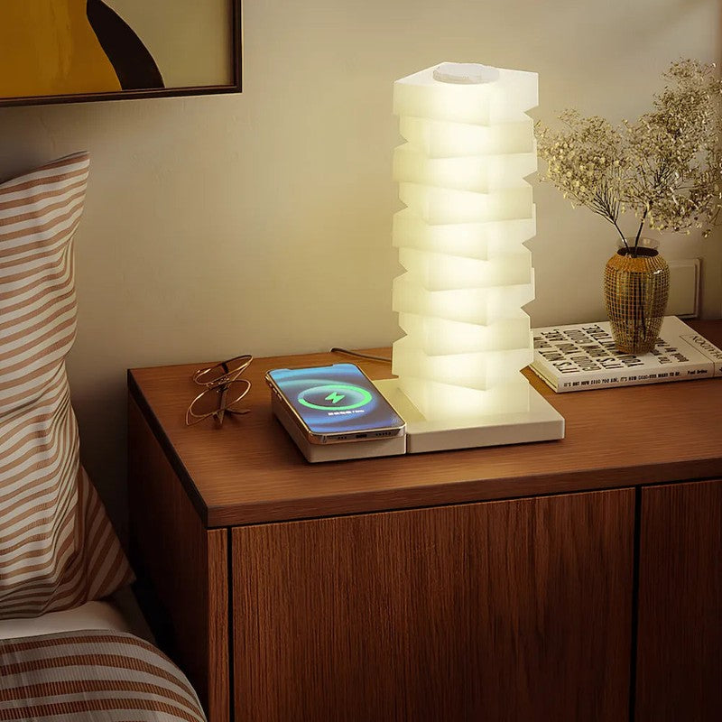 Decorative LED Table Lamp with Wireless Charger - Adjustable Slab