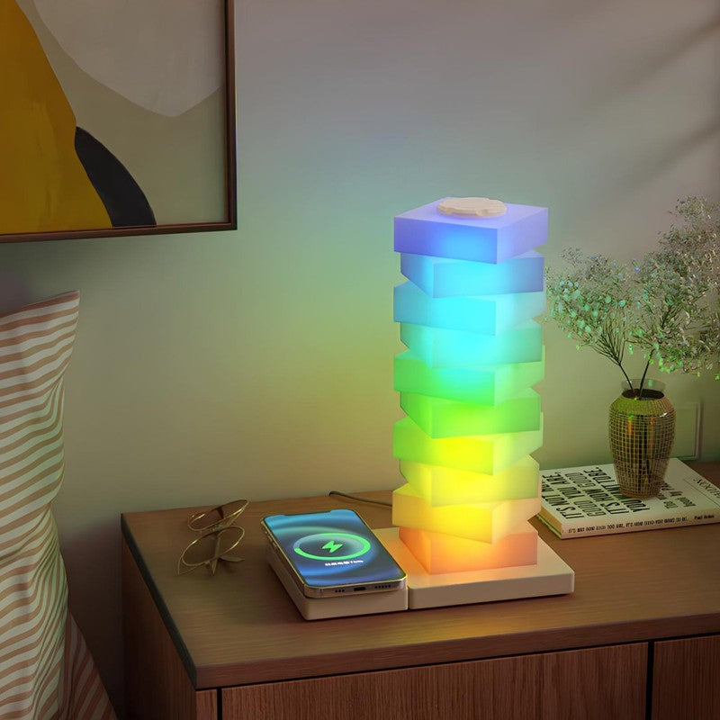 Decorative LED Table Lamp with Wireless Charger - Adjustable Slab