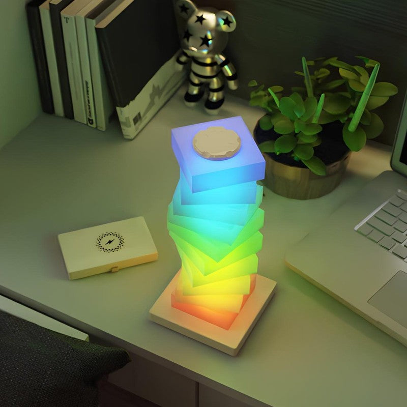 Decorative LED Table Lamp with Wireless Charger - Adjustable Slab