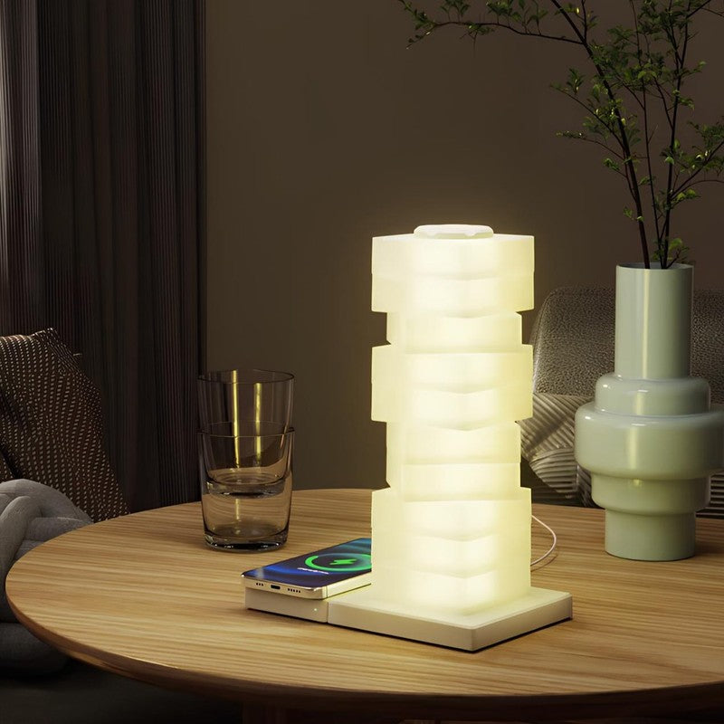 Decorative LED Table Lamp with Wireless Charger - Adjustable Slab
