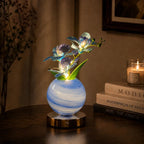 Decorative Table Lamp with Artificial Orchid Flowers - Spherical Glass Vase
