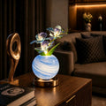 Decorative Table Lamp with Artificial Orchid Flowers - Spherical Glass Vase