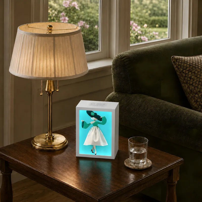 Decorative Tissue Box with Built-In Ambient Light - Fashion-Inspired Art Insert