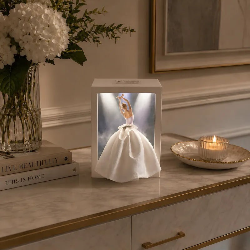 Decorative Tissue Box with Built-In Ambient Light - Fashion-Inspired Art Insert